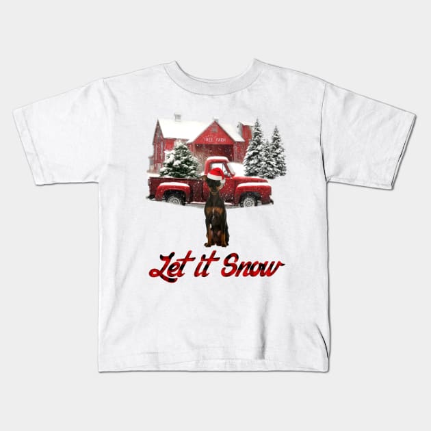 Miniature Pinscher Let It Snow Tree Farm Red Truck Christmas Kids T-Shirt by Brodrick Arlette Store